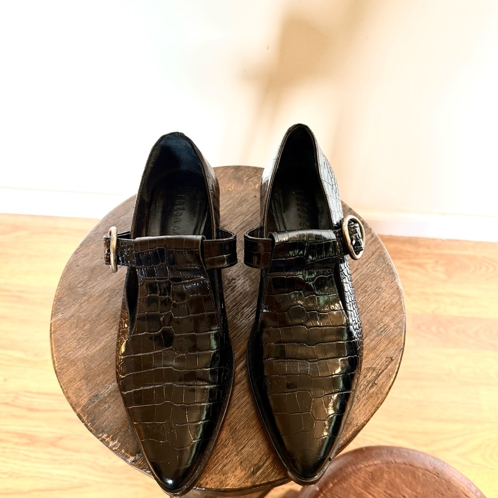 Freda Salvador Black Croco Mary Jane Loafers - 5.5 - Picture 2 of 5